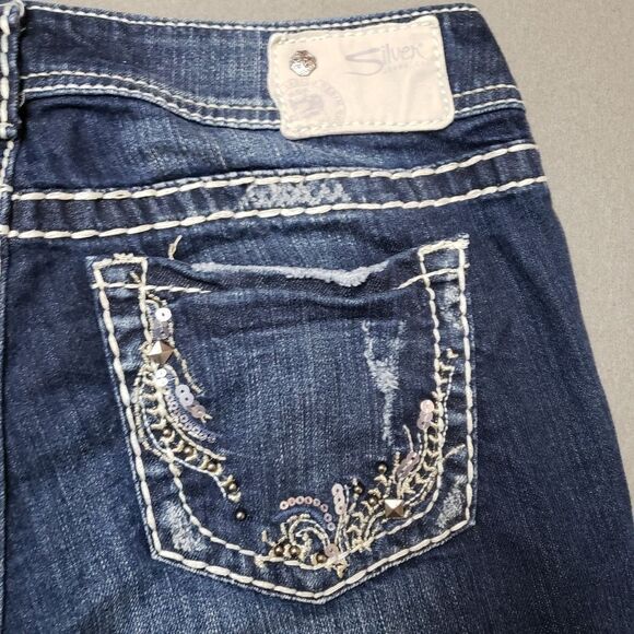 Silver Jeans, Suki Mid Slim Boot Womens bling / embroidery cropped bootcut - Picture 6 of 15